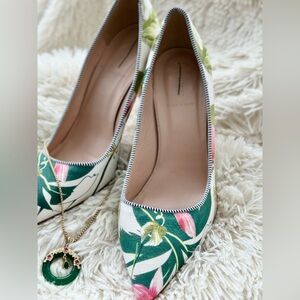 J. Crew Italian White Floral-Multi Heels